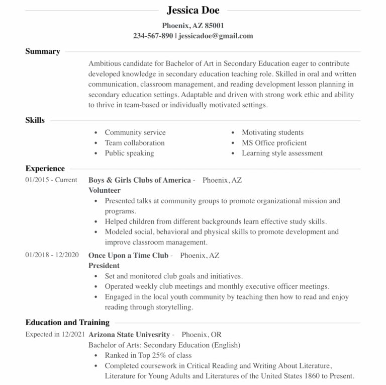 Resume With No Work Experience College Students